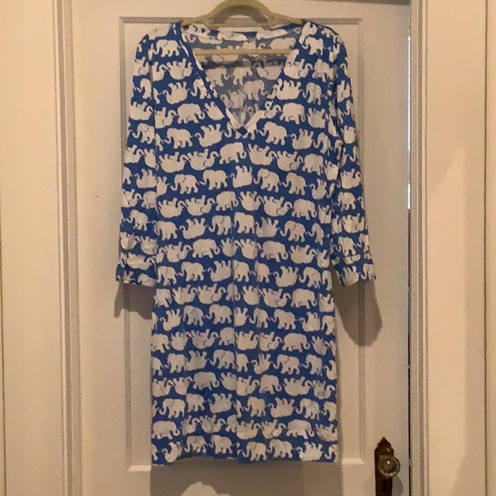 Lilly Pulitzer Blue and White Elephant Print Dress XL